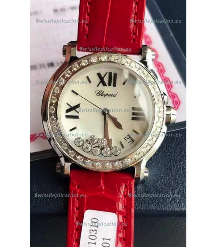 Chopard Happy Stainless Steel Swiss Quartz Watch 1:1 Mirror Replica - Genuine Diamonds 