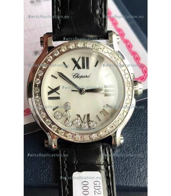 Chopard Happy Stainless Steel Swiss Quartz Watch 1:1 Mirror Replica - Genuine Diamonds 