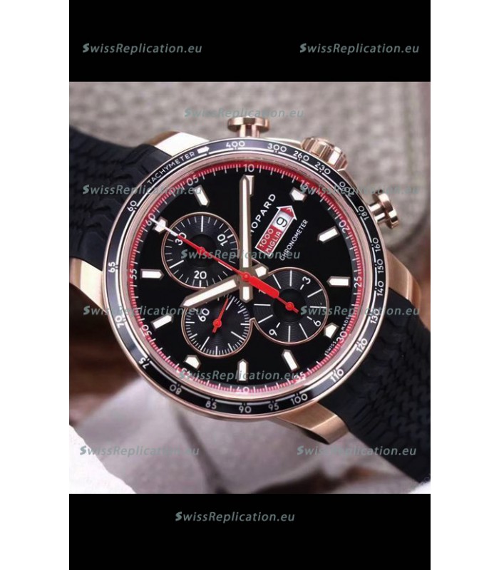 Chopard Classic Racing Chronograph 1:1 Mirror Replica Watch in Rose Gold Casing - Black Dial 
