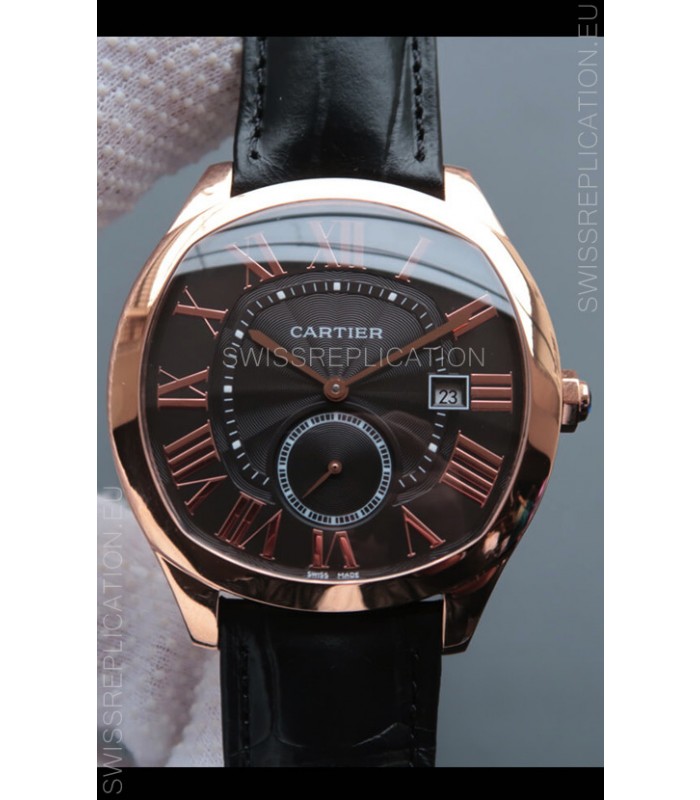 Drive De Cartier 1:1 Mirror Replica Watch in Rose Gold Plating - Brown Dial 