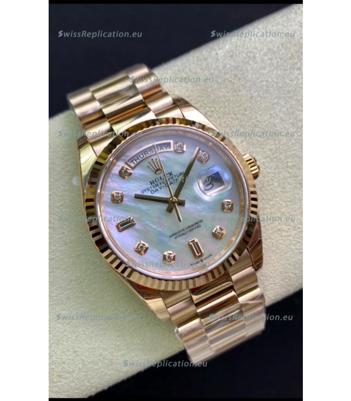 Rolex Day Date 36MM Rose Gold in White Mother of Pearl Dial 1:1 Mirror Replica Watch