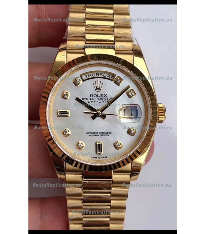 Rolex Day Date 36MM Yellow Gold M128238 in White Mother of Pearl Dial 1:1 Mirror Replica Watch