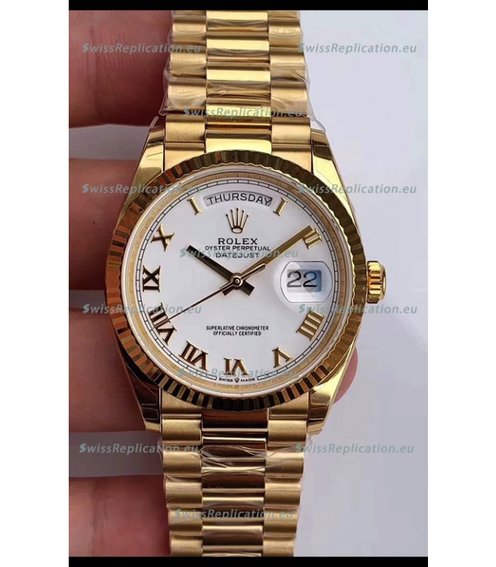 Rolex Day Date 36MM Yellow Gold M128238 in White Arabic Dial 1:1 Mirror Replica Watch