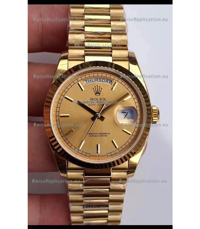 Rolex Day Date 36MM Yellow Gold M128238-0045 in Gold Dial 1:1 Mirror Replica Watch