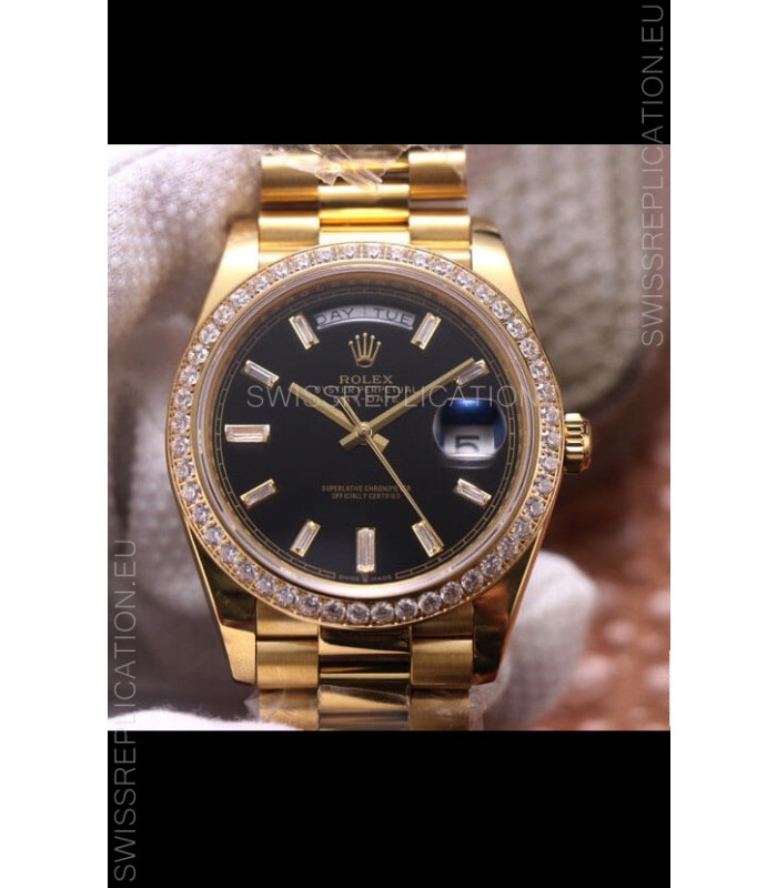 Rolex Day Date Presidential 904L Steel Yellow Gold 40MM - Black Dial 1:1 Mirror Quality Watch
