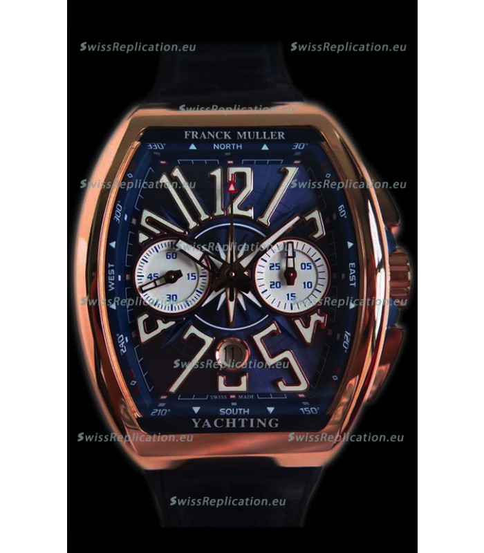 Franck Muller Vanguard Chronograph 18K Pink Gold Blue Dial Swiss Watch 