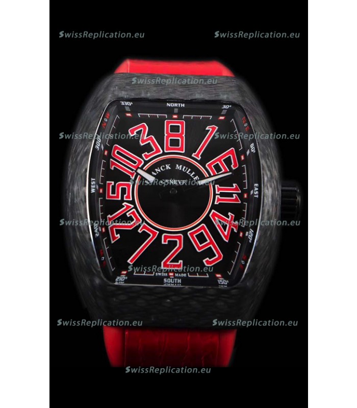Franck Muller Vanguard Carbon Casing Red Indexes Swiss Watch