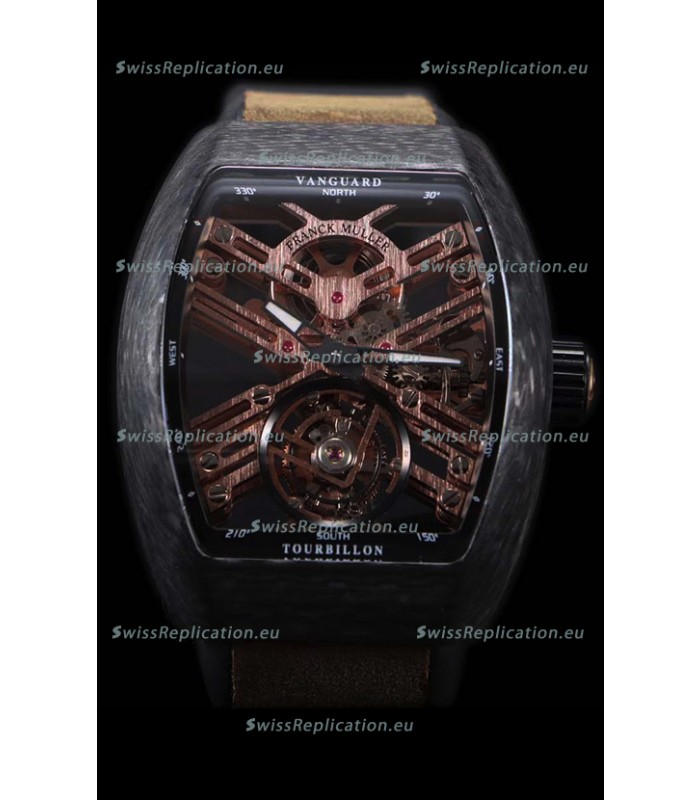 Franck Muller Vanguard Skeleton Tourbillon Black Carbon Swiss Replica Watch