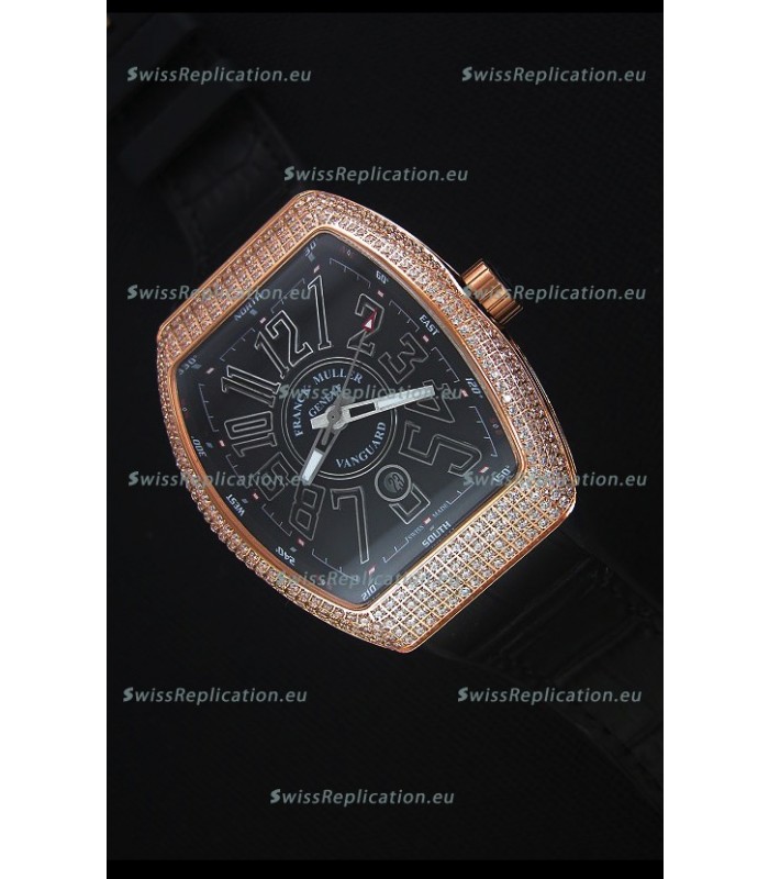 Franck Muller Vanguard Gold Swiss Replica Watch in Black Dial 