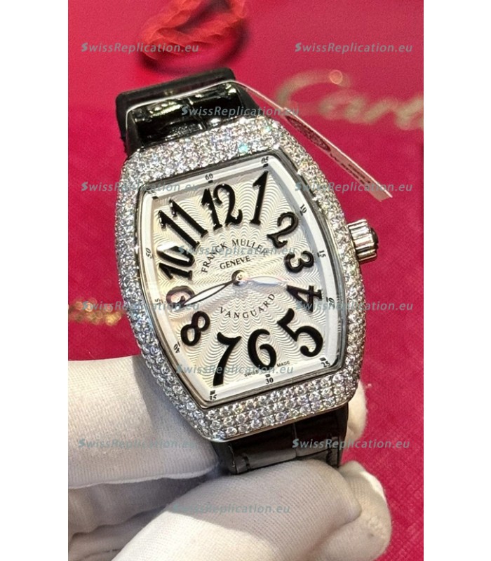 Franck Muller V32 Swiss Quartz Mossanite 1:1 Replica Watch 36MM Black Numerals