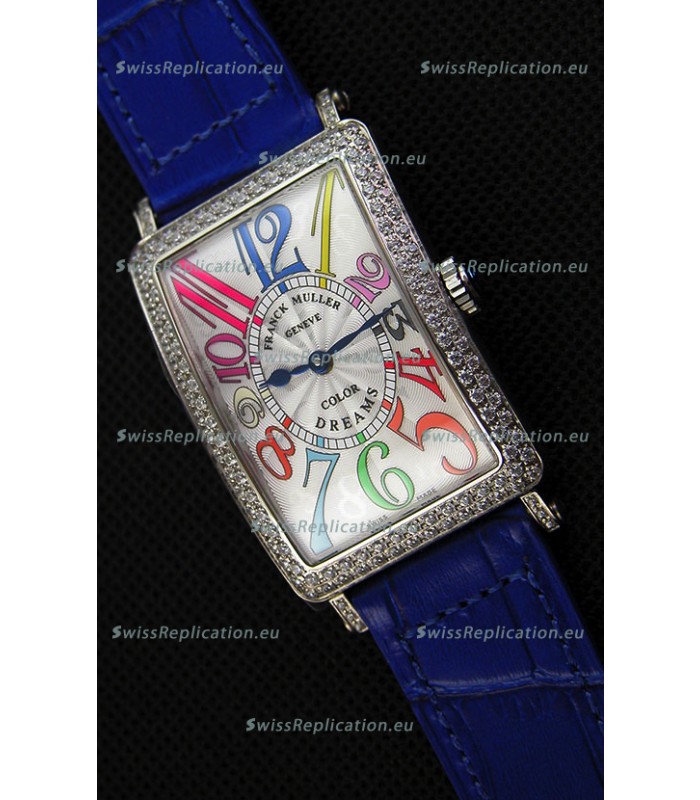 Franck Muller Long Island Color Dreams Ladies Swiss Replica Watch - Blue Strap