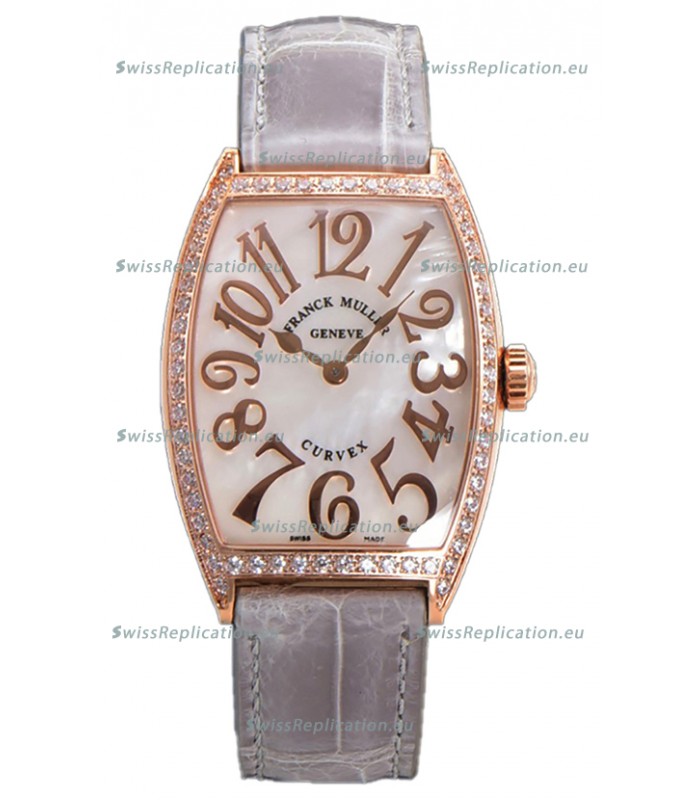 Franck Muller Cintree Curvex Mother of Pearl Dial Watch in Rose Gold Plating - Grey Strap 