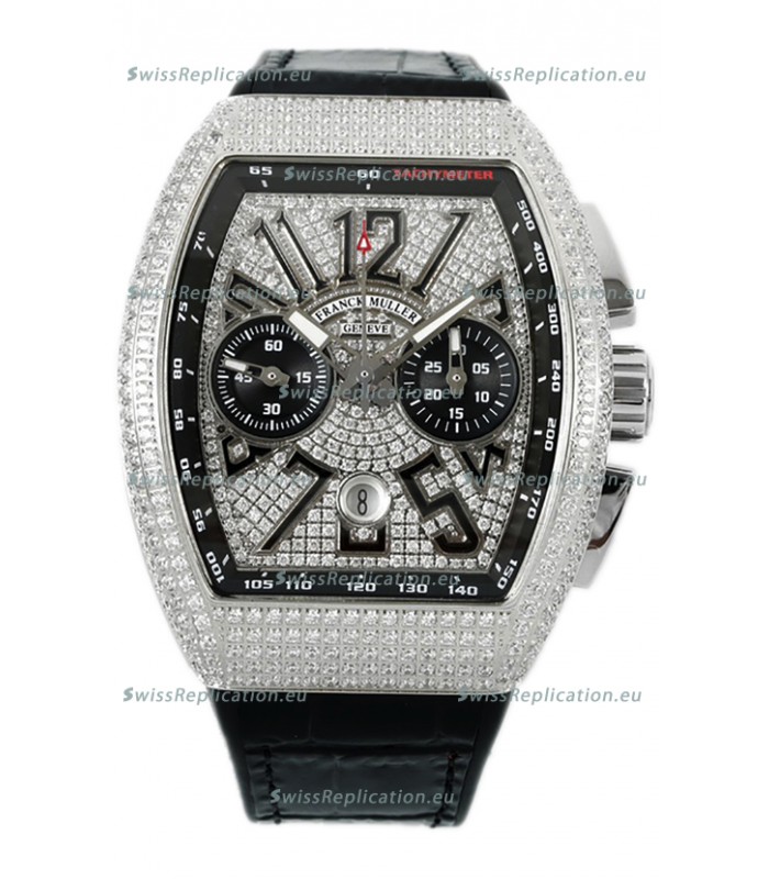 Franck Muller Vanguard V45 Chronograph 904L Steel Diamonds Embedded Dial Swiss Replica