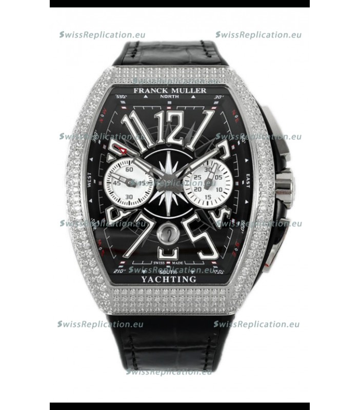 Franck Muller Vanguard V45 Chronograph 904L Steel Black Dial with Diamonds Swiss Watch