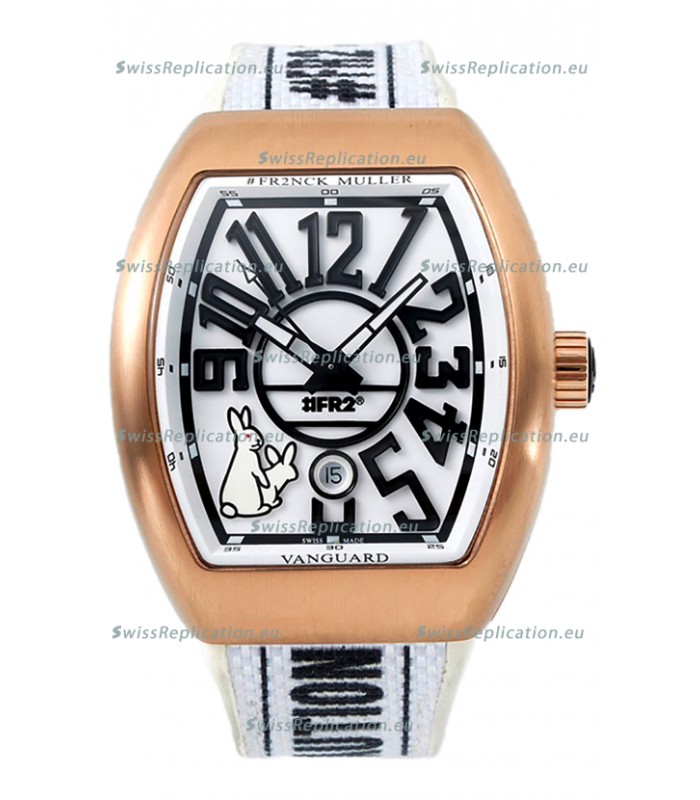 Franck Muller "Fr2nck" Vanguard Rabbit Edition Swiss Replica Watch in Rose Gold Casing