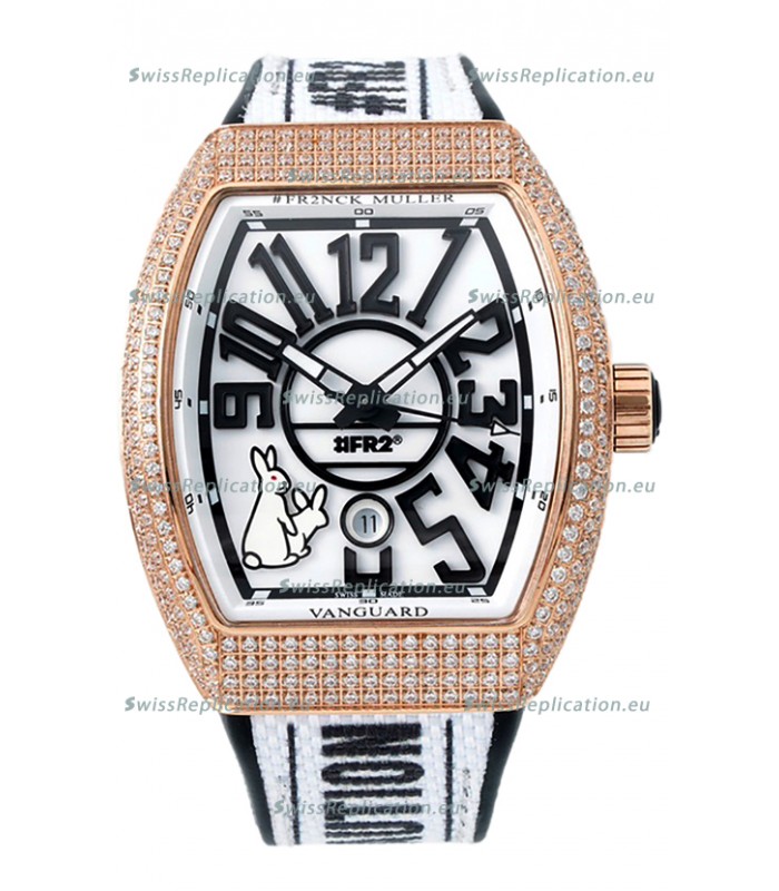 Franck Muller "Fr2nck" Vanguard Rabbit Edition Swiss Replica Watch in Rose Gold Diamonds