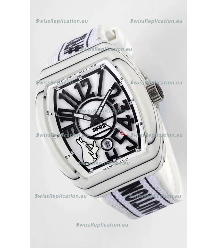 Franck Muller "Fr2nck" Vanguard Rabbit Edition Swiss Replica Watch in White Carbon Casing 