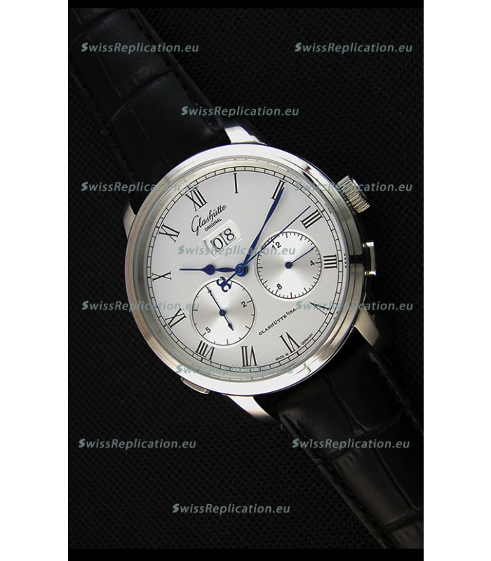Glashuette Dual Sub Dial Japanese Replica Watch in White Dial