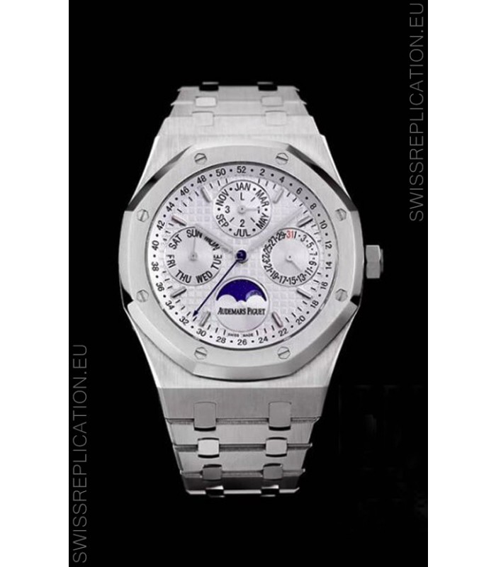 Audemars Piguet Royal Oak Perpetual Calendar Swiss Replica Steel Casing Watch in White Dial 