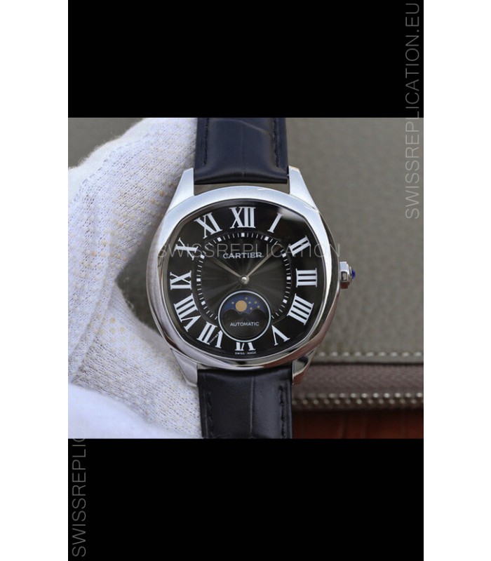 Drive De Cartier Moonphase Edition 1:1 Mirror Replica Watch in Stainless Steel - Brown Dial 