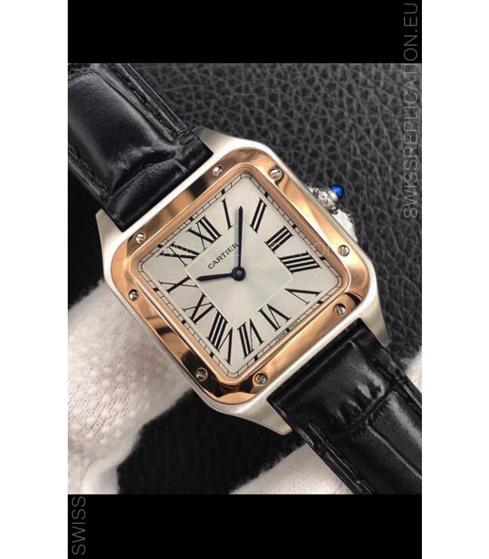 Cartier Santos Dumont 1:1 Mirror Swiss Replica Watch in Steel Casing Rose Gold Bezel 42MM