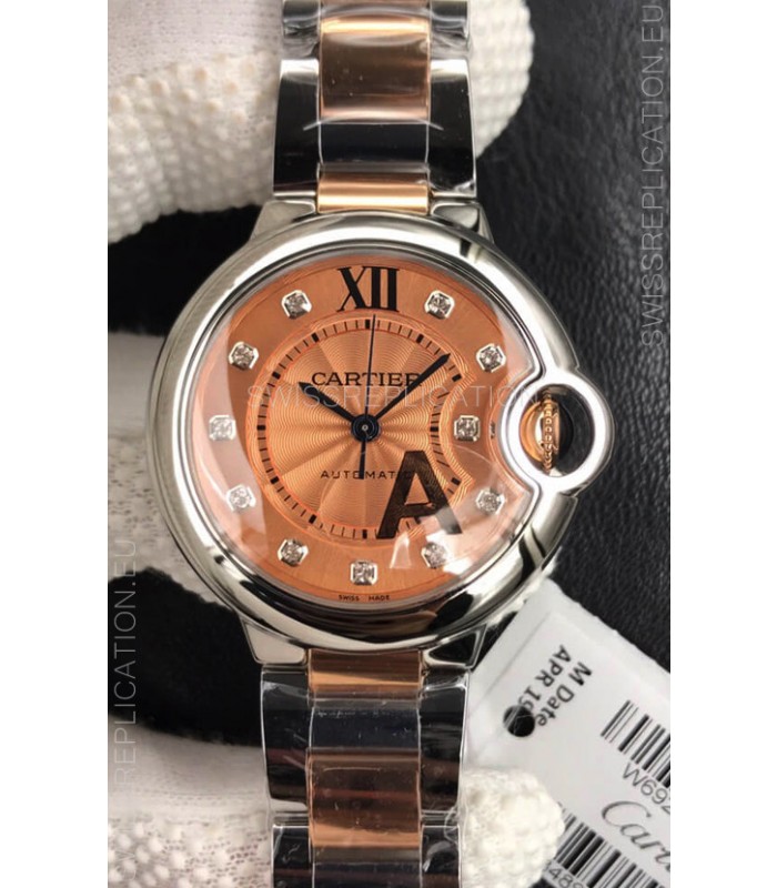 Ballon De Cartier Swiss Quartz 1:1 Mirror Quality 28MM in Two Tone Rose Gold Strap