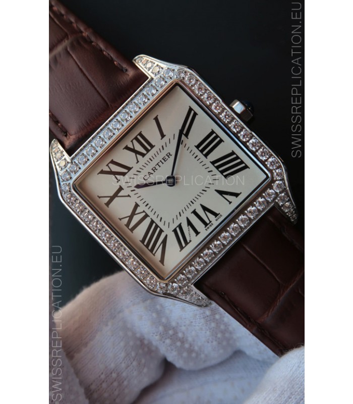 Cartier Santos Dumont 1:1 Swiss Replica Watch in Quartz Movement - Diamonds Bezel 