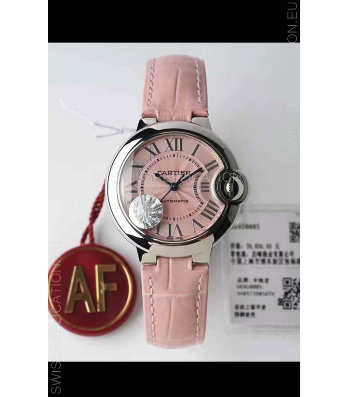 Ballon De Cartier Swiss Automatic 1:1 Mirror Quality 33MM in Pink Dial/Strap 