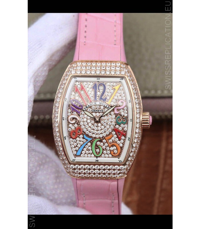 Franck Muller Vanguard Ladies 1:1 Mirror Swiss Replica Watch 32MM Wide Rose Gold Casing