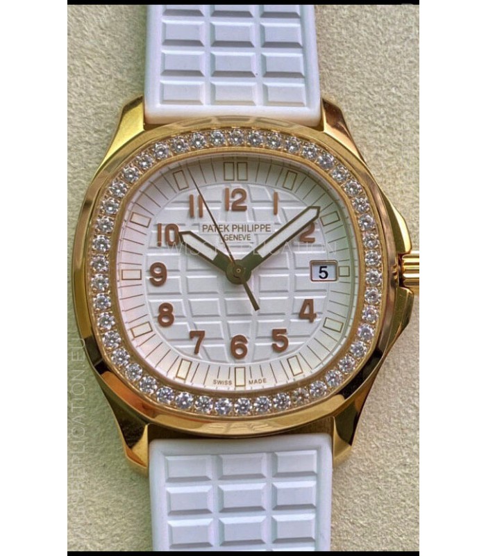 Patek Philippe Aquanaut LUCE 5072R-001 Quartz Swiss Replica Watch in Yellow Gold White Dial - 35MM
