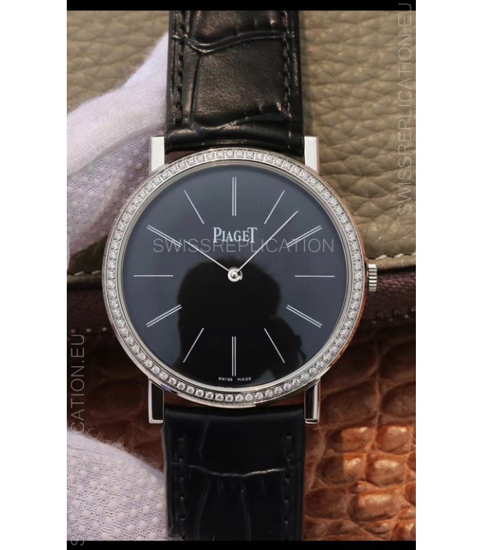 Piaget Altiplano G0A29113 1:1 Mirror Swiss Replica Watch in Black Dial Diamonds Bezel 