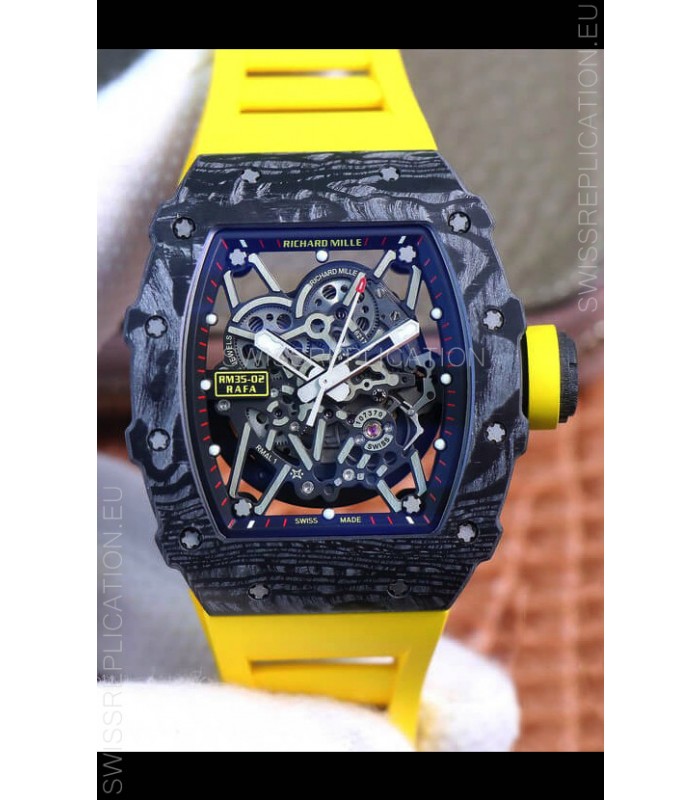 Richard Mille RM35-02 Rafael Nadal Forged Carbon Case with Yellow Strap - 1:1 Super Swiss Quality