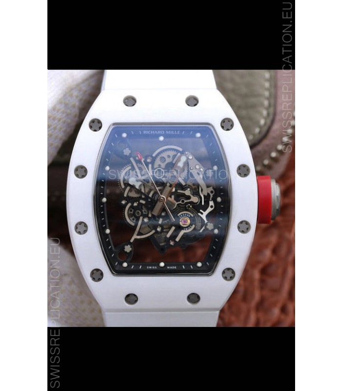 Richard Mille RM055 Ceramic Casing 1:1 Mirror Replica Watch in White Strap 