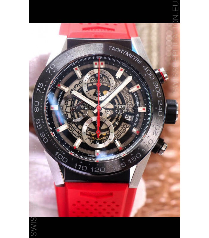 Tag Heuer Carrera Heuer 01 Swiss Replica Watch in Red Strap 45MM 