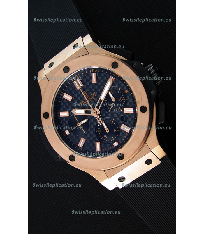 Hublot Big Bang Carbon Dial Pink Gold Case Swiss Replica Watch : 1:1 Mirror Replica 