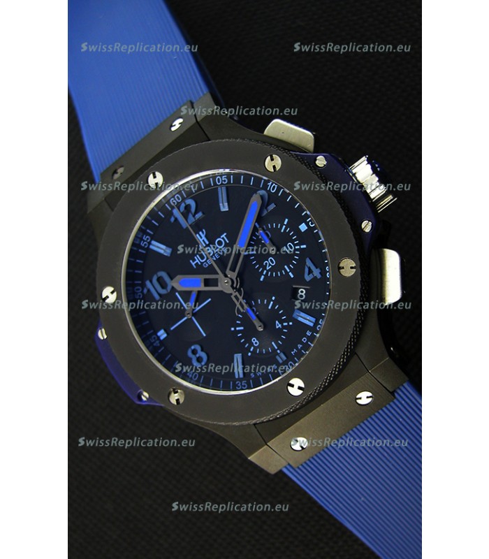 Hublot Big Bang All Black PVD Blue Swiss Replica Watch 1:1 Mirror Replica 
