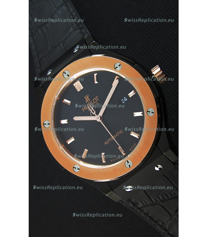 Hublot Classic Fusion Ceramic King Gold Black Dial Swiss Replica Watch - 1:1 Mirror Replica