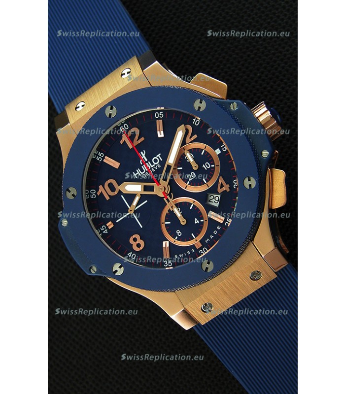 Hublot Big Bang Blue Pink Gold Case Swiss Replica Watch 1:1 Mirror Replica