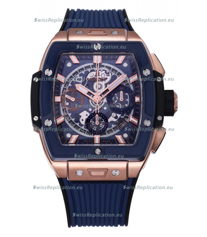 Hublot Spirit of Bang Rose Gold Casing Blue Dial Ceramic Bezel - 42MM Swiss Replica