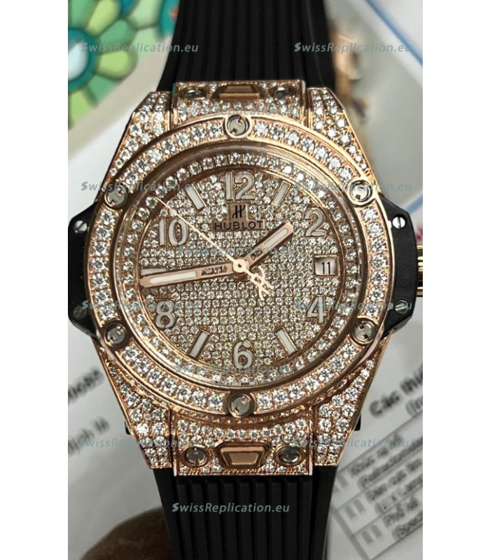 Hublot Big Bang One Click Diamonds Paved Dial Rose Gold Swiss Replica Watch 39MM