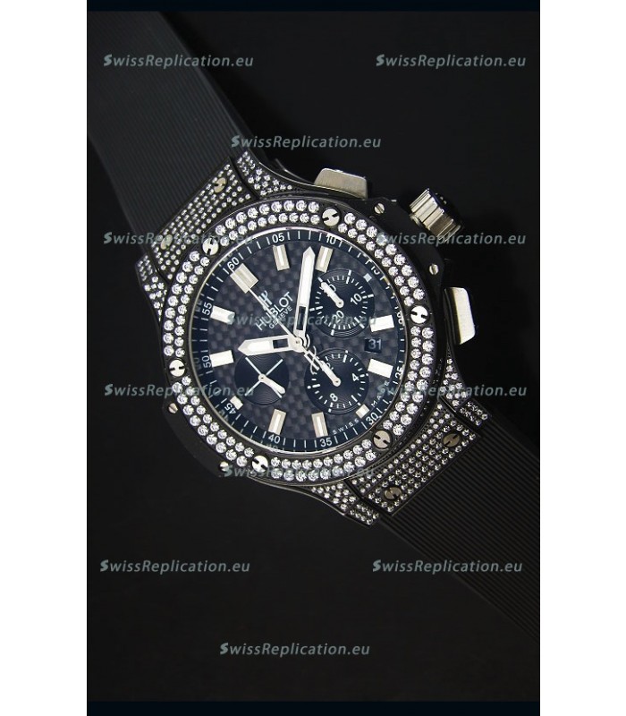 Hublot Big Bang Carbon Dial Diamonds Studded PVD Case Swiss Watch 