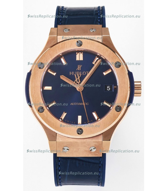 Hublot Super Clone Classic Fusion Rose Gold 38MM 1:1 Mirror Replica Watch Blue Dial
