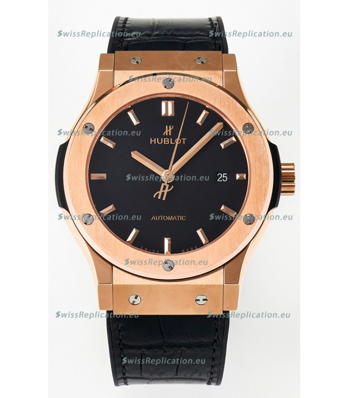 Hublot Super Clone Classic Fusion Rose Gold 42MM 1:1 Mirror Replica Watch Black Dial