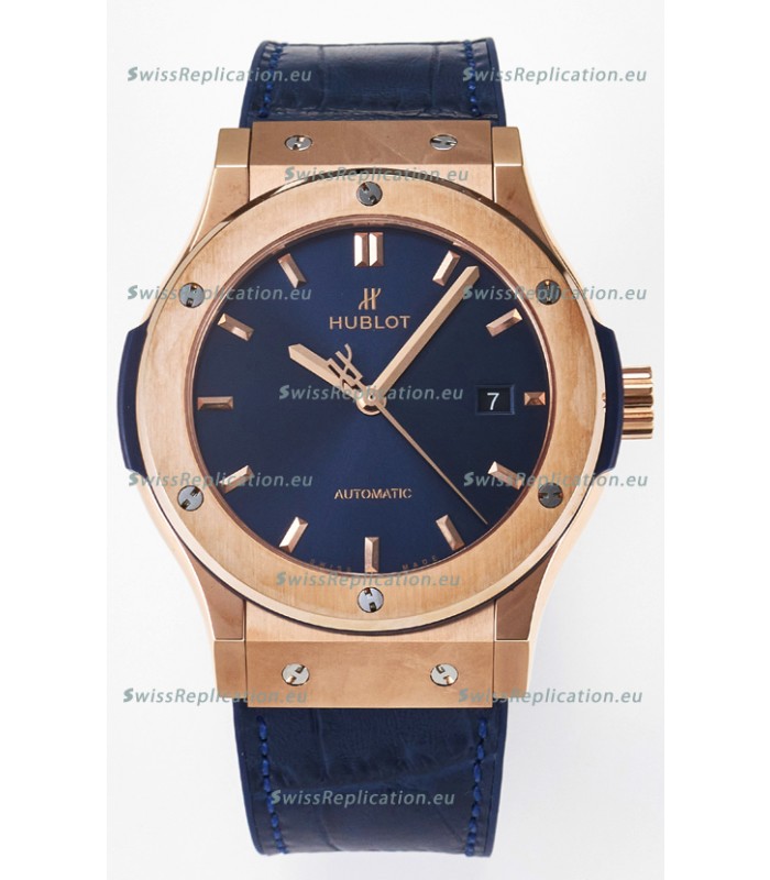 Hublot Super Clone Classic Fusion Rose Gold 42MM 1:1 Mirror Replica Watch Blue Dial
