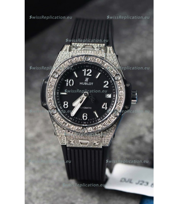Hublot Big Bang One Click Mossanites Paved Casing Swiss Replica Watch Black Dial