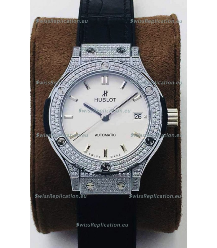 Hublot Classic Fusion Diamonds Steel White Dial 38MM Swiss Replica Watch 1:1 Mirror Quality