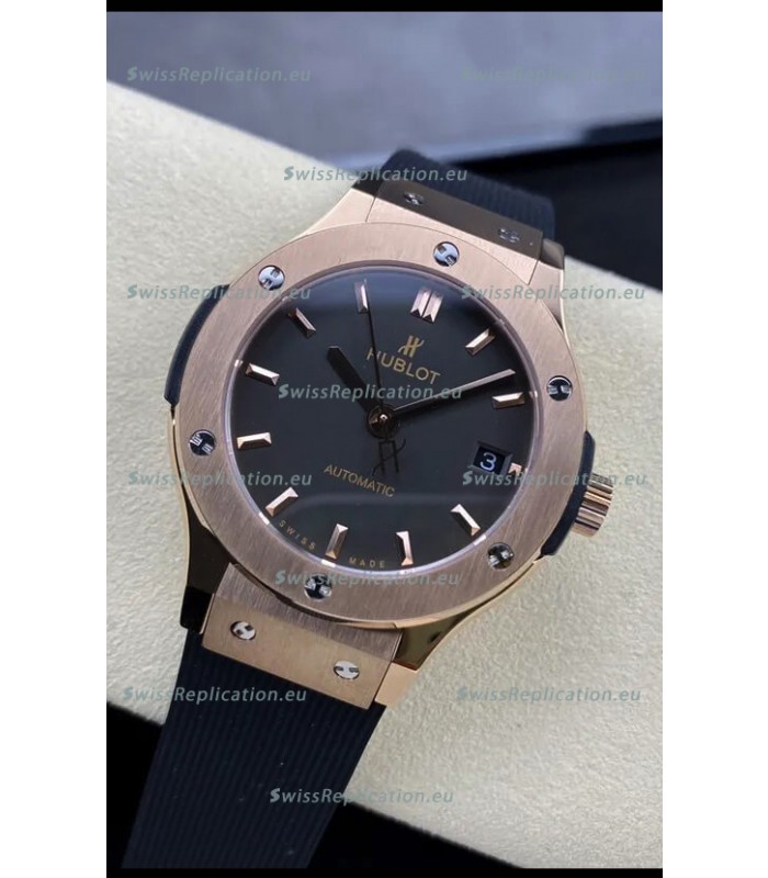 Hublot Classic Fusion 1:1 Mirror Replica Swiss Watch in Rose Gold 904L Steel Casing Black Dial 38MM