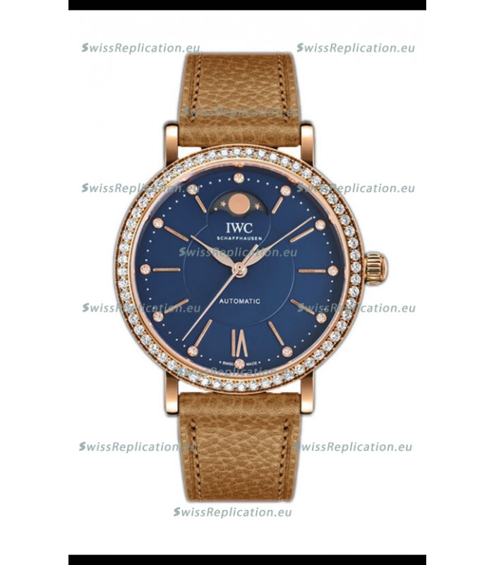 IWC Portofino IW6596 Automatic Moon Phase Rose Gold Casing Watch in Blue Dial 37MM