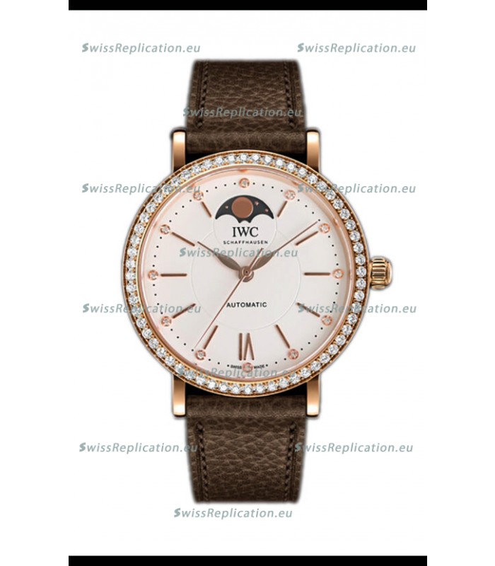 IWC Portofino IW6596 Automatic Moon Phase Rose Gold Casing Watch in White Dial 37MM