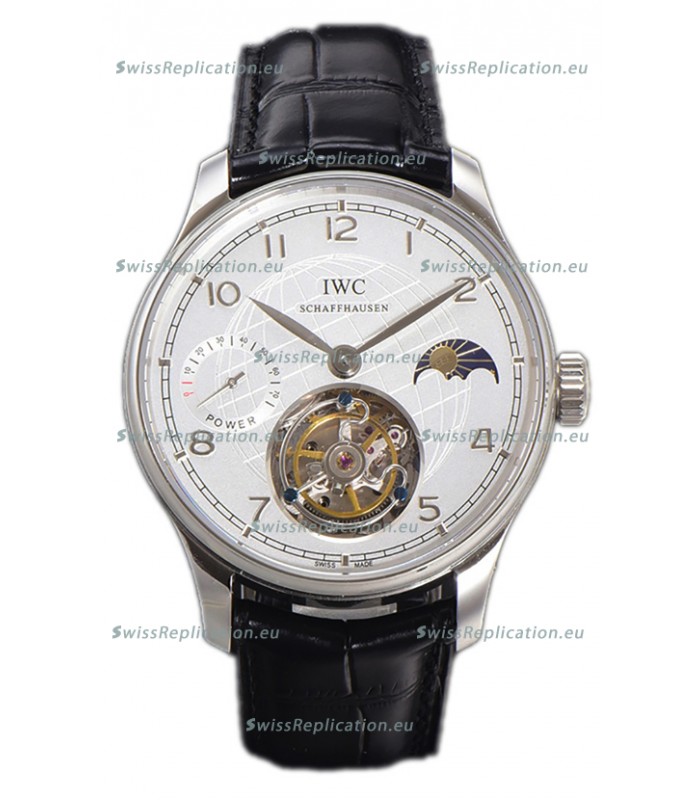 IWC Portugese Hand-Wound Genuine Tourbillon White Dial Steel Casing Swiss Replica Watch 